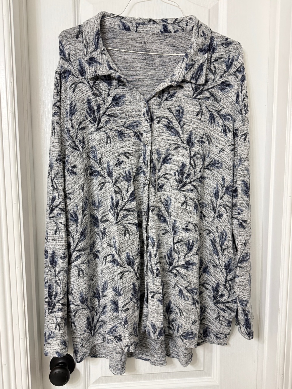 Westbound heather grey leaf button down long sleeve blouse pockets Size 3X